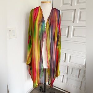 NWOT byVINNIK Colorful Rainbow Sheer Open-Front Coloratura Cape Designer Silk